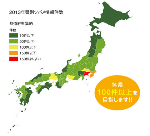 2013年県別ツバメ情報件数